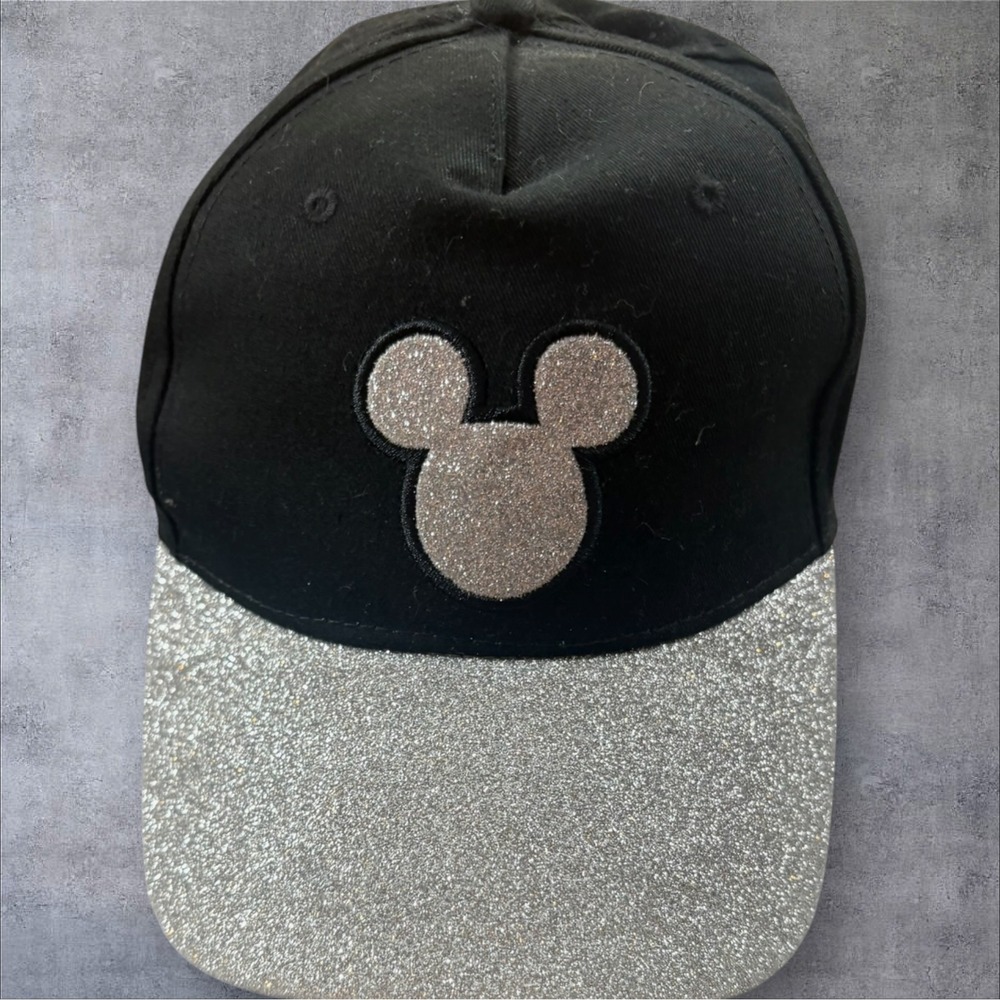 Disney Mickey Mouse Baseball Cap OS Black Silver Glitter Florida